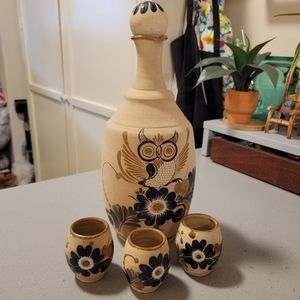 Tonala Mexico Sandstone Pottery Decanter  Set